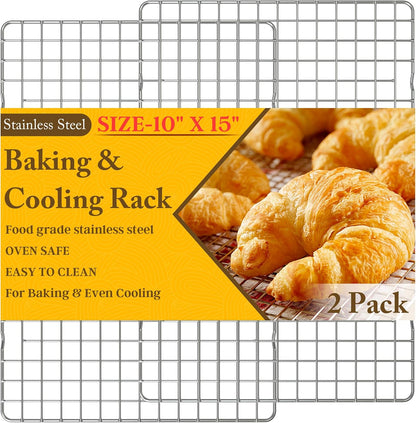2PCS Cooling Racks for Cooking and Baking  10" x 15"Heavy Duty Stainless Steel Wire Rack for Baking, Grilling