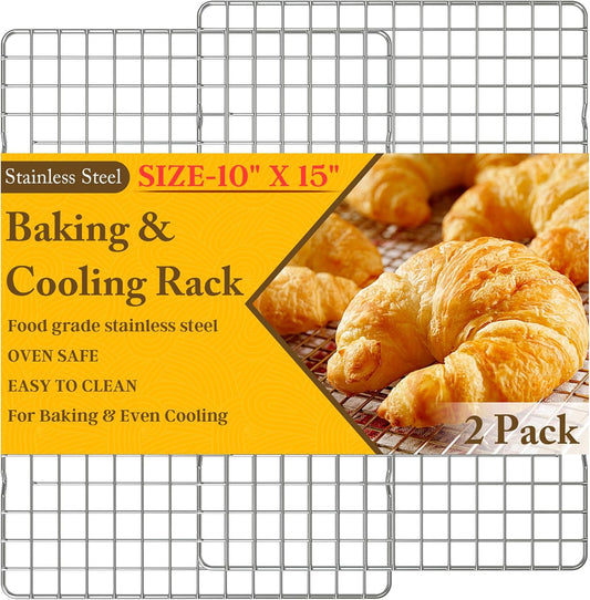 2PCS Cooling Racks for Cooking and Baking  10" x 15"Heavy Duty Stainless Steel Wire Rack for Baking, Grilling