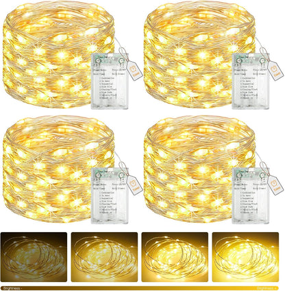 4 Pack Fairy Lights Battery Operated with Timer 16FT 50LED Twinkle String Lights Battery Powered 8 Modes Dimmable