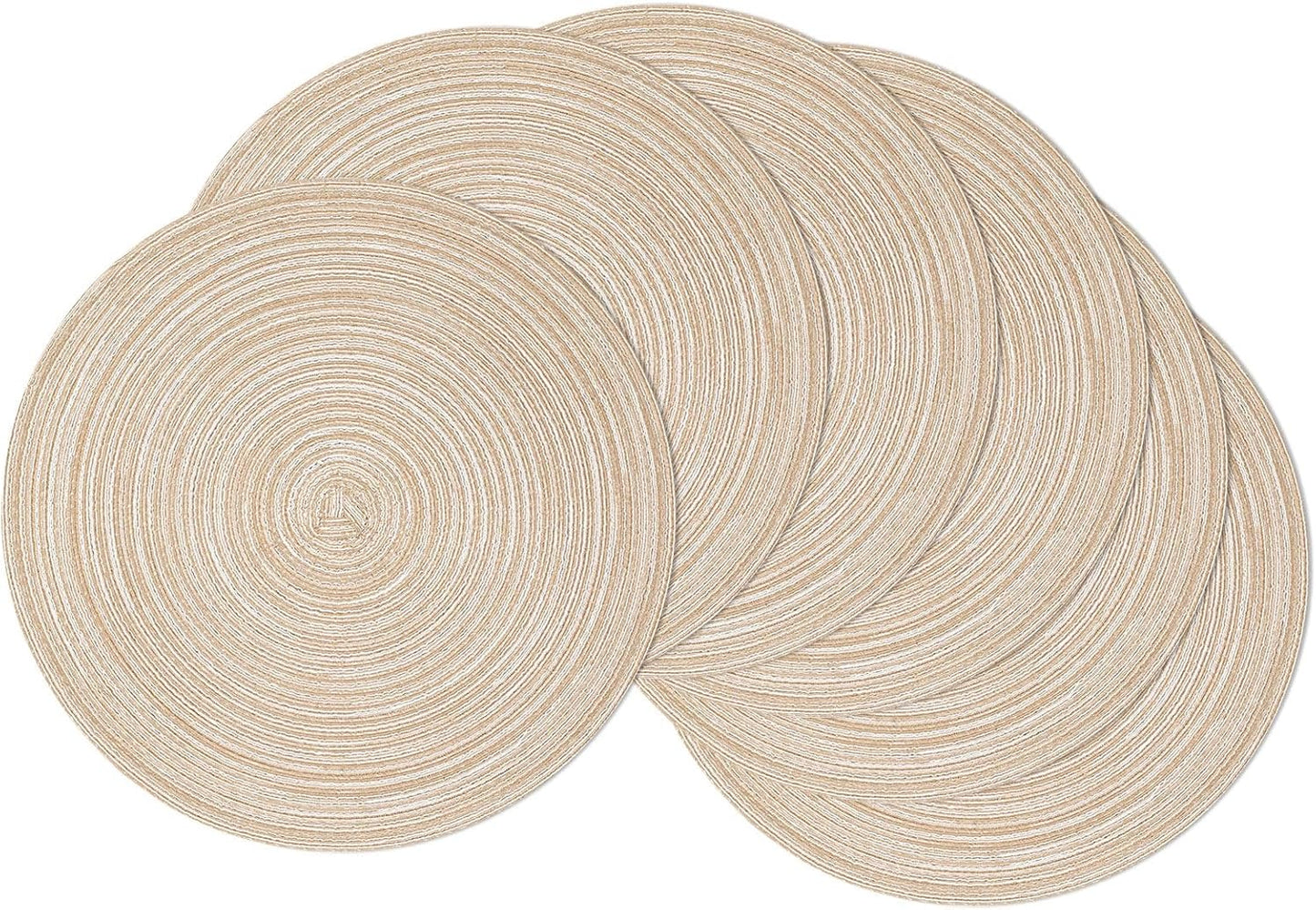 Set of 6 Cotton Polyester Braided Place Mats 15 inch Heat Resistant Washable Table Mats for Kitchen Dining