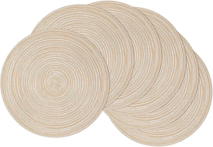 Set of 6 Cotton Polyester Braided Place Mats 15 inch Heat Resistant Washable Table Mats for Kitchen Dining