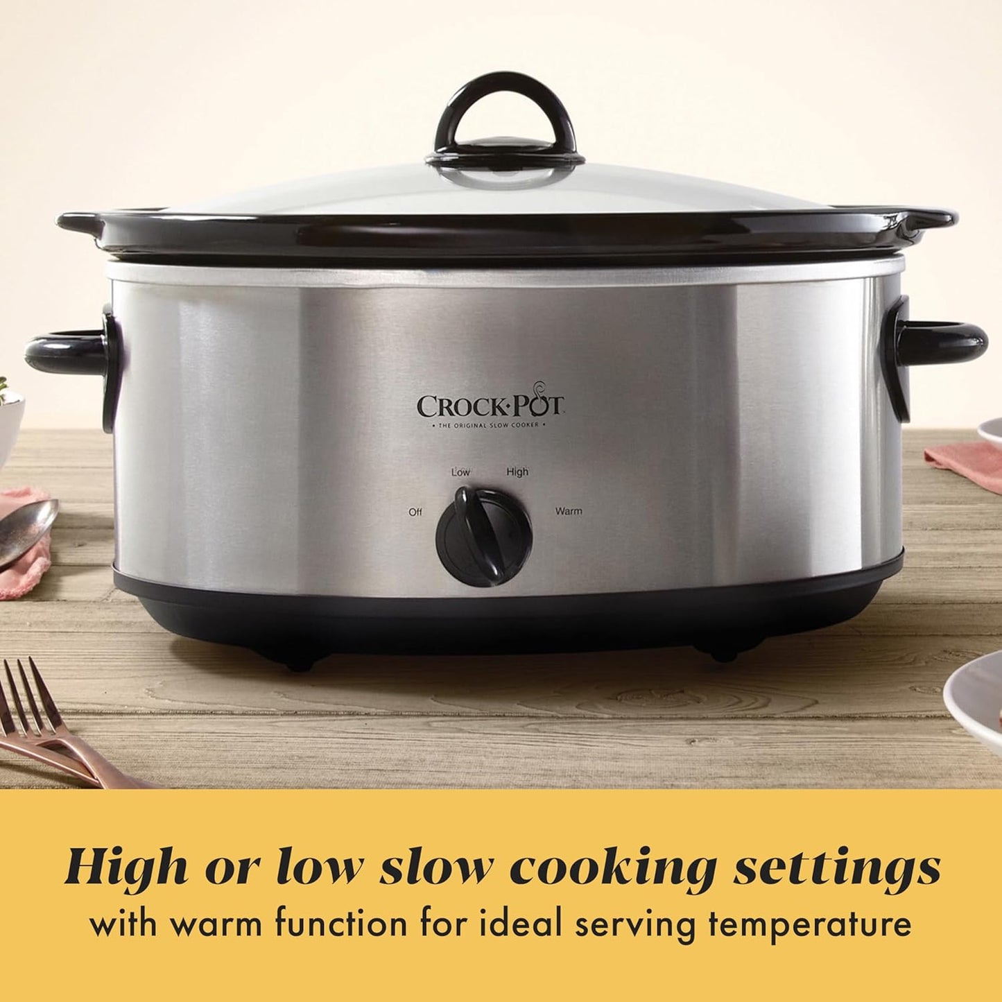 7 Quart Oval Manual Slow Cooker Stainless Steel Versatile Cookware for Large Families