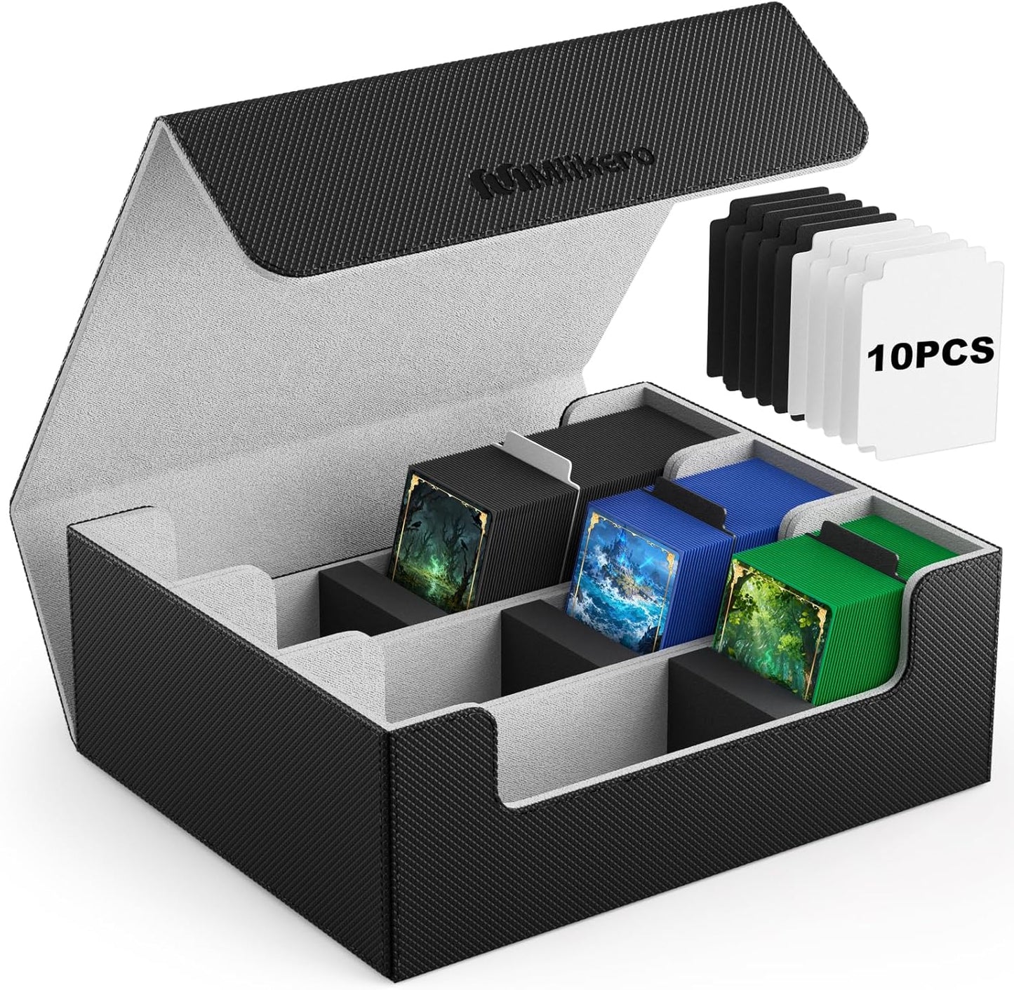Card Deck Case for Trading Cards 1800+Trading Card Storage Box with 10 Dividers and 3 Foam Stoppers