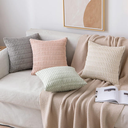 Pack of 2 Corduroy Decorative Throw Pillow Covers 18x18 Inch Soft Boho Striped Pillow Covers Modern Farmhouse