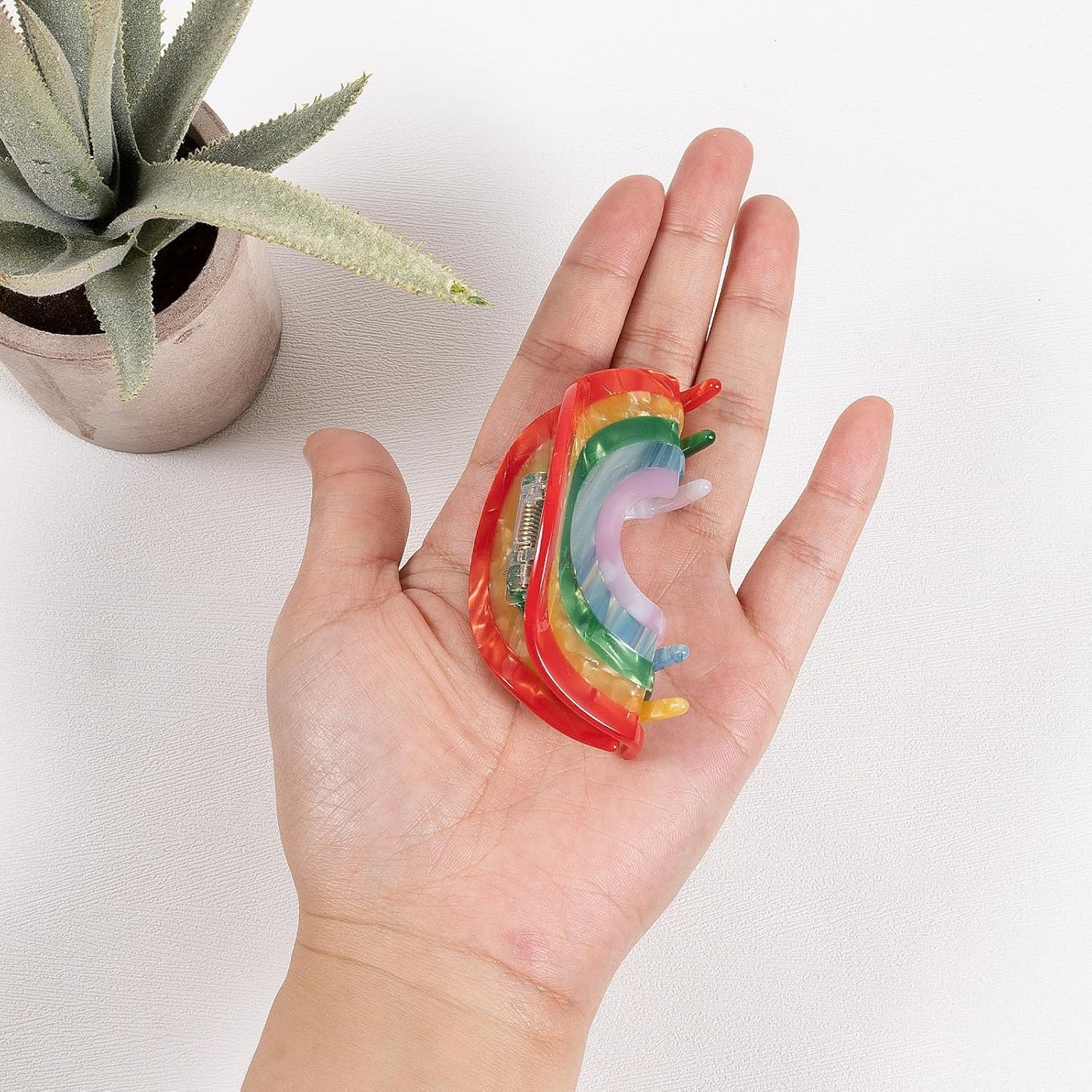 Hair Claw Clip Non Slip 3inch Acrylic Acetate 90's Strong Hold Jaw Barrettes Cute for Women Girls Thin Thick Curly Hair Rainbow