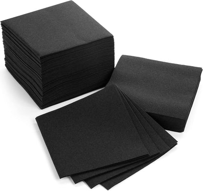 Cocktail Napkins-Disposable Beverage/Bar Napkins-Black Linen-Like Square Napkins Eco-Friendly & Compostable