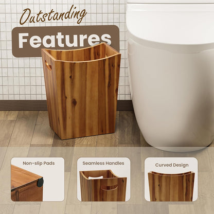 2 Gallon Acacia Wooden Bin Wastebasket Small Trash Can Decorative Bathroom Trash Can Waste Basket for Bedroom