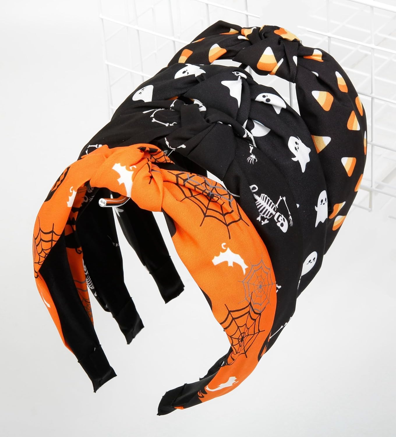 Headbands for Women Girls Boo Pumpkin Skeleton Candy Knotted Headband 4PCS Halloween Hair Accessories