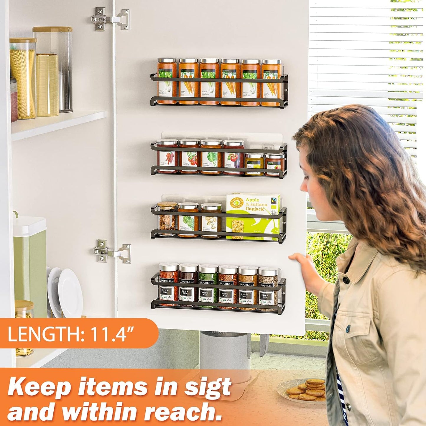 4 Pack Space-Saving Spice Organizer for Spice Jars and Seasonings Screw or Adhesive Hanging Spice Rack Organizer