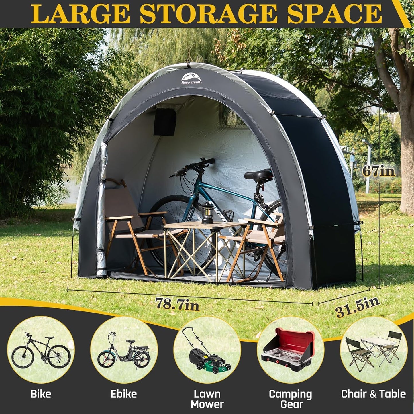 Storage Shed Tent Outdoor Portable Bicycle Storage Sheds with 210D Oxford Fabric PU4000 Waterproof
