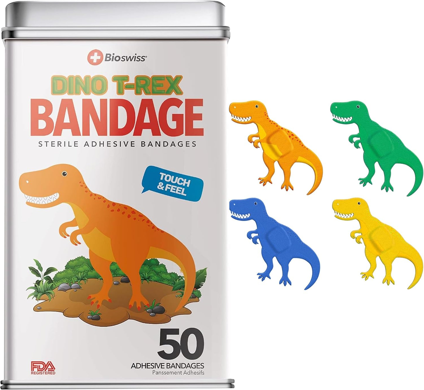 Dinosaur Shaped Self Adhesive Bandage Set Latex Free Sterile Wound Care 50 Count