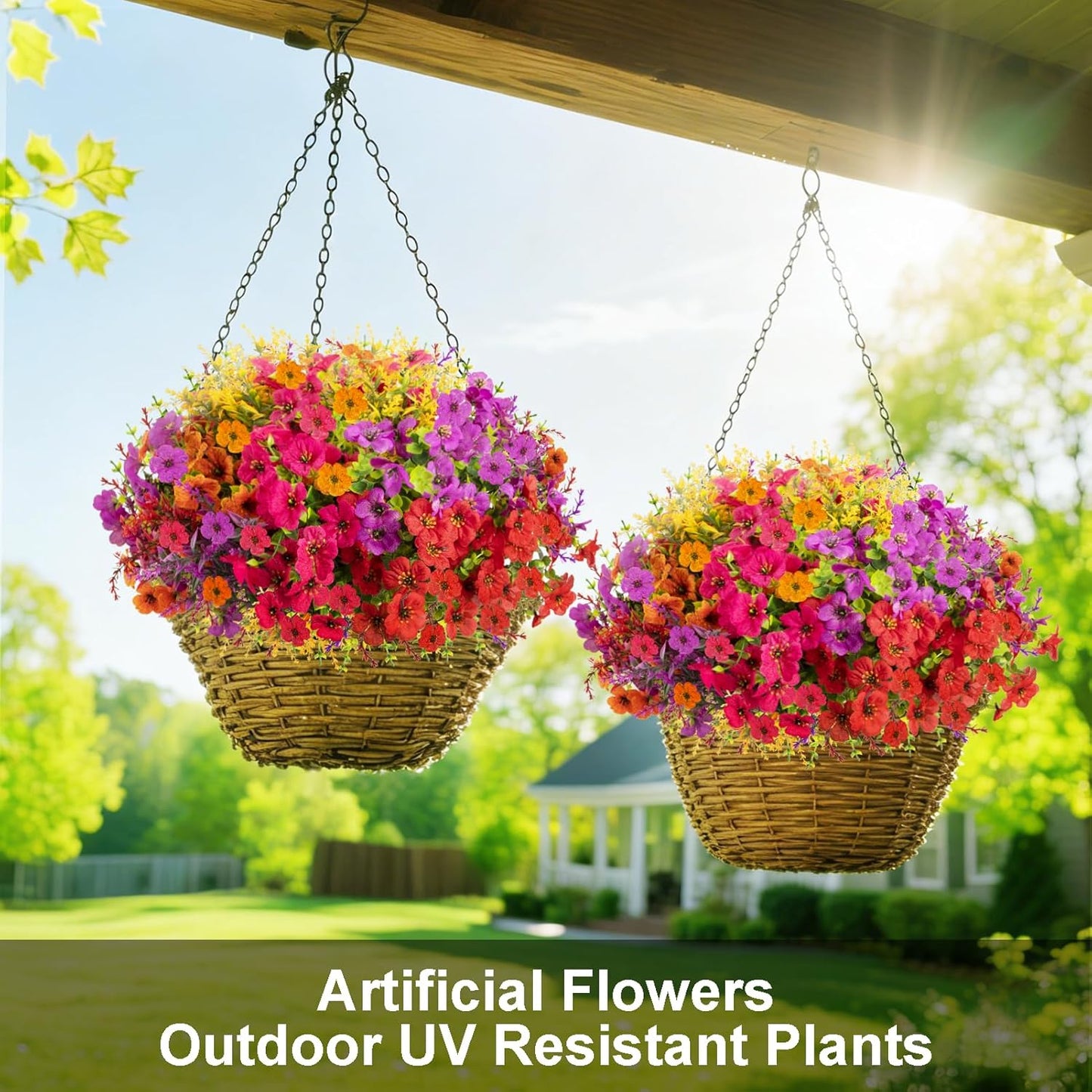 Artificial Flowers Faux Plants Outdoor 18 Bundles Plastic Faux Flower with Eucalyptus Leaves Lavender UV Resistant