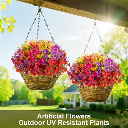 Artificial Flowers Faux Plants Outdoor 18 Bundles Plastic Faux Flower with Eucalyptus Leaves Lavender UV Resistant