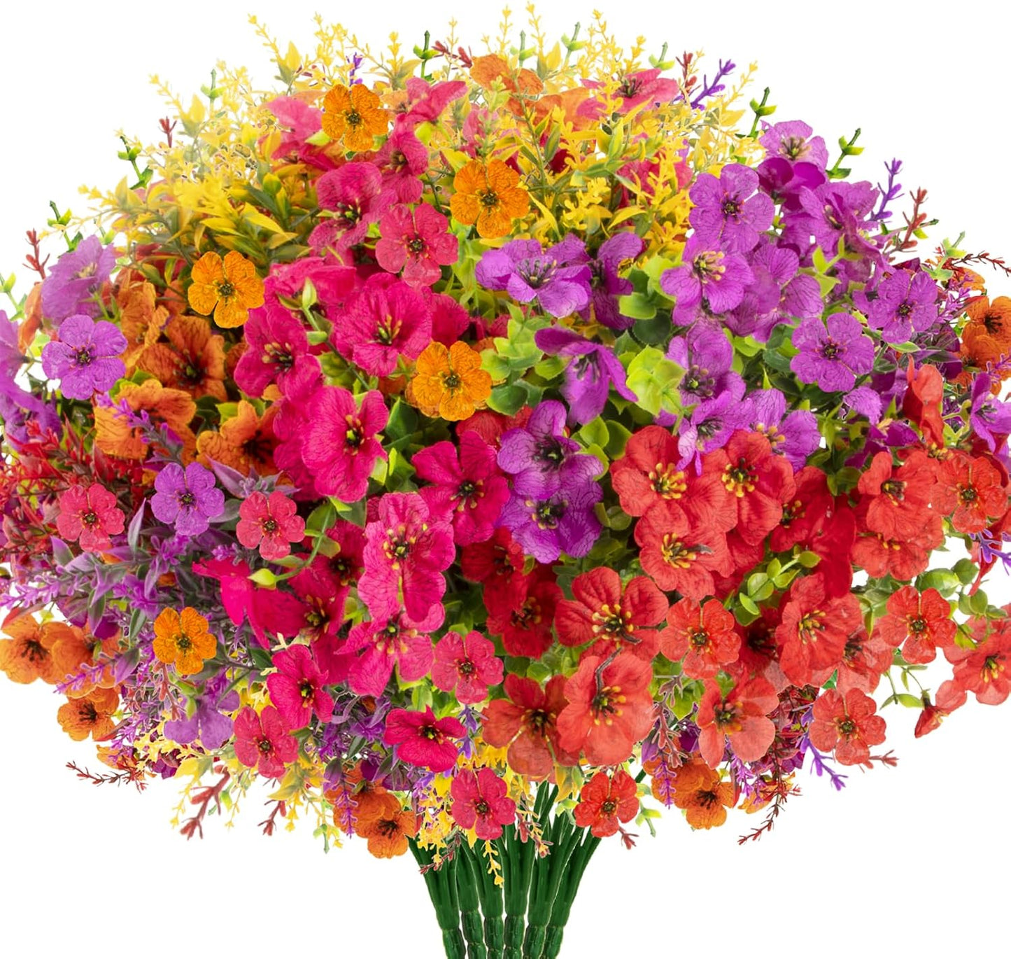 Artificial Flowers Faux Plants Outdoor 18 Bundles Plastic Faux Flower with Eucalyptus Leaves Lavender UV Resistant