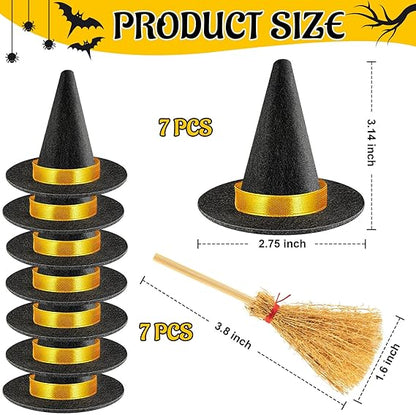 14 Pcs Small Black Witch Hats for Crafts Halloween Party Decor Mini Witch Hat