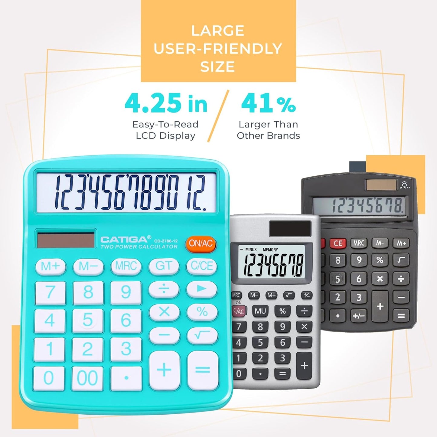 Desktop Calculator 2 Pack 12 Digit with Large LCD Display and Sensitive Button Solar and Battery Dual Power Standard Function for Office Home