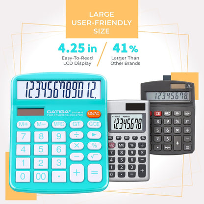 Desktop Calculator 2 Pack 12 Digit with Large LCD Display and Sensitive Button Solar and Battery Dual Power Standard Function for Office Home