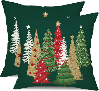 Pillow Covers 18x18 Inch Set of 2 Xmas Tree Decorative Green Throw Pillows Winter Christmas Decor