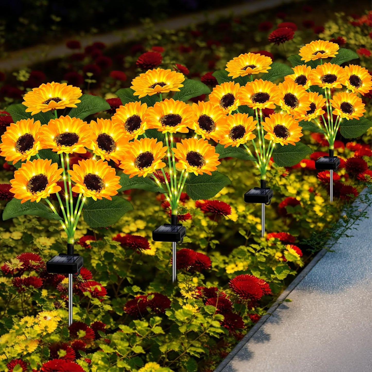 4 Pack with 24 Sunflower Lights Solar Flowers Lights Waterproof Birthday Gifts for Mom Women