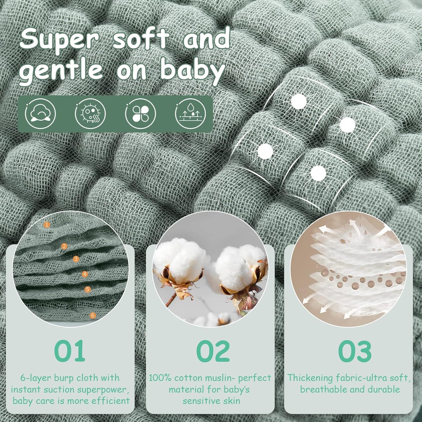 Burp Cloths 6 Pack - 20" x 10" - Ultra Soft & Absorbent 6-Layer 100% Cotton for Spit Up & Drool Gentle Baby Burping Cloth