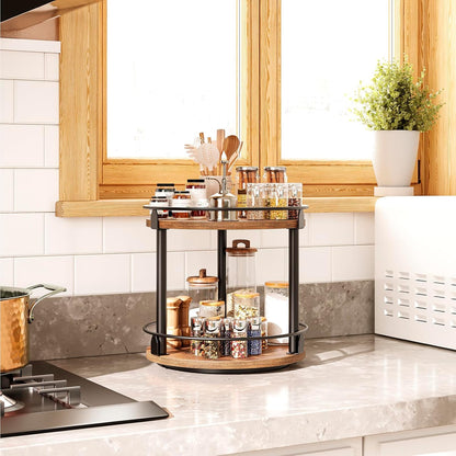 Rotating Spice Rack 2 Tier Spice Turntable Organizer Industrial Turntable Spice Holder for Kitchen
