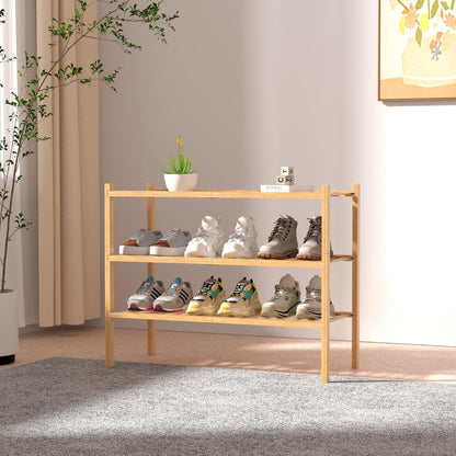 3 Tier Bamboo Shoe Rack for Closet Free Standing Wood Shoe Shelf Storage Organizer