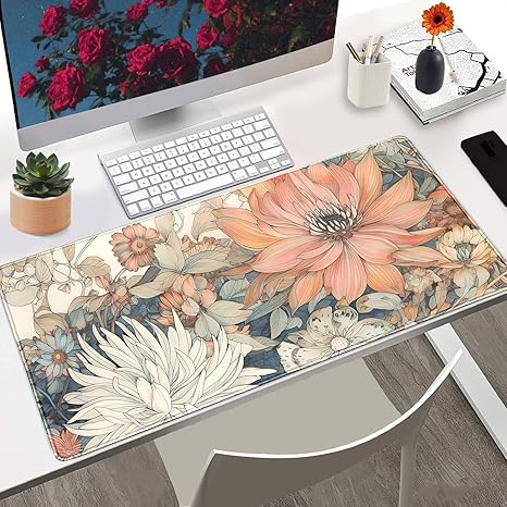 Floral Desk Mat Boho Aesthetic Flower Desk Matt for Desktop Large XXL Gaming Mouse Pad Extended