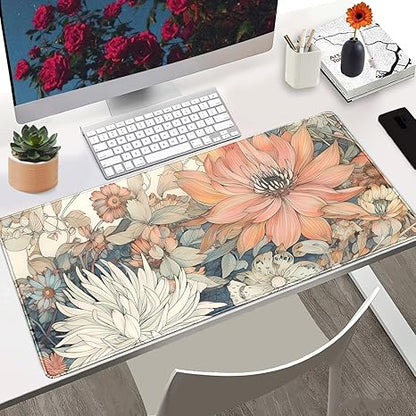 Floral Desk Mat Boho Aesthetic Flower Desk Matt for Desktop Large XXL Gaming Mouse Pad Extended