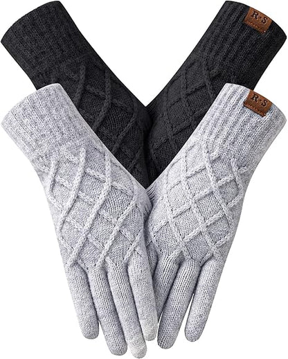 2 Pairs Winter gloves for women Touch screen Elastic Thermal knit Lining Warm Gloves for Cold weather