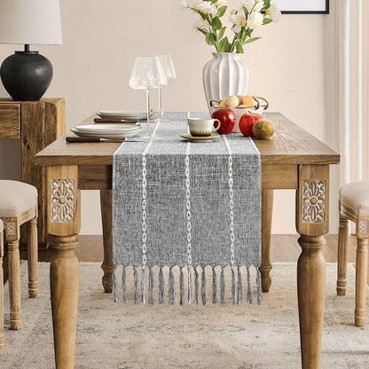 Farmhouse Braided Striped Table Runner Rustic Grey Table Runners 48 Inches Long Boho Home Decor