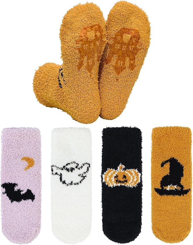 Century Star Halloween Fuzzy Socks  Slipper Fall Fluffy Cozy Warm Super Soft Cute Home Spooky