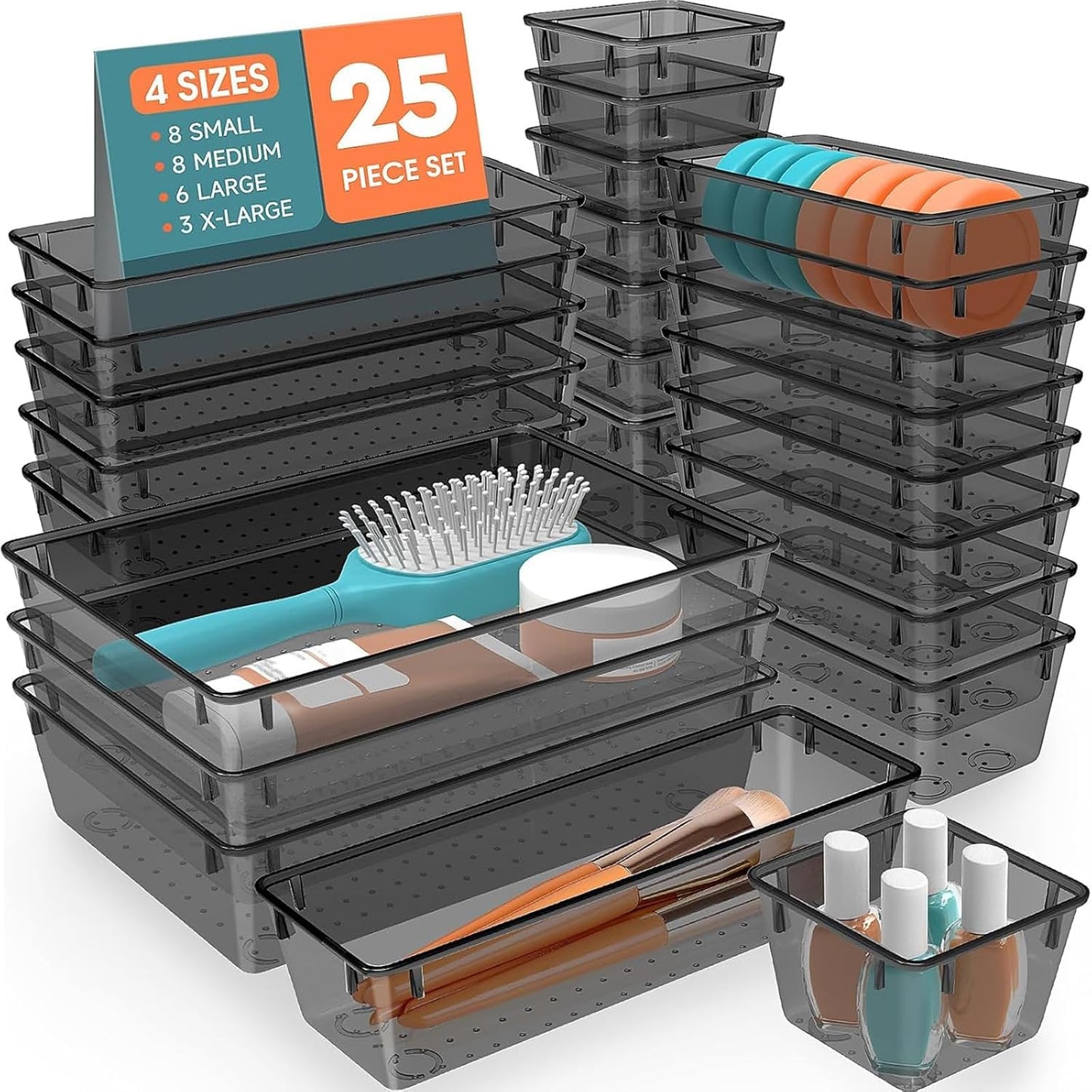 4 Size Versatile Organizer Trays & storage Bins for Makeup Jewelry and Gadgets in Bathroom