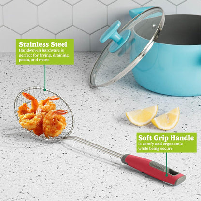 Stainless Steel Round Wire Skimmer Comfort Grip Handle for Safe Scooping Skimming and Serving