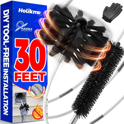 30 Feet Dryer Vent Cleaner Kit Flexible Lint Brush with Drill Attachment, Fireplace Chimney Brushes Extends Up to 30 Feet