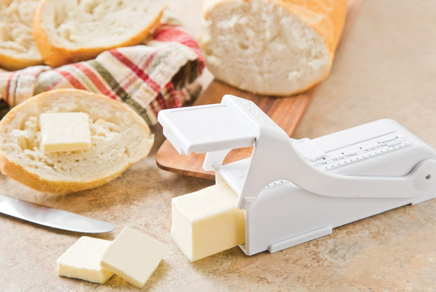 Buttermate Butter Cutter Slicer Measuring Dispenser and Keeper White