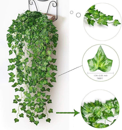 12 Pack Fake Vines for Room Decor Artificial Ivy Garland with Clip Green Flowers Hanging Plants