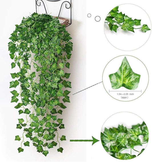 12 Pack Fake Vines for Room Decor Artificial Ivy Garland with Clip Green Flowers Hanging Plants