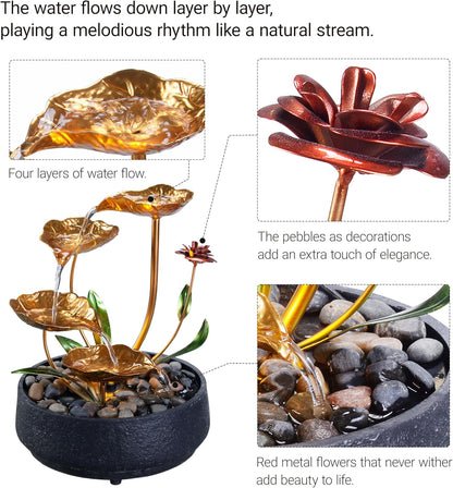 Fountain Metal Lotus Circulating Fountain Water Feature for Zen Home Decor Warm Yellow