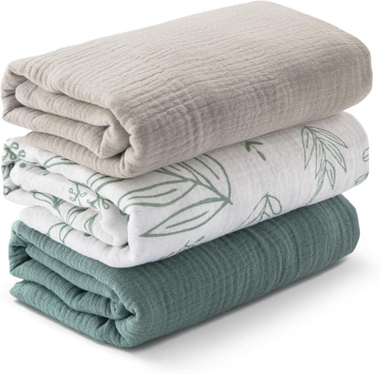 3 Pack Breathable Soft Receiving Blanket Large 38 x 40 inches Swaddle Wrap Burping Clothes