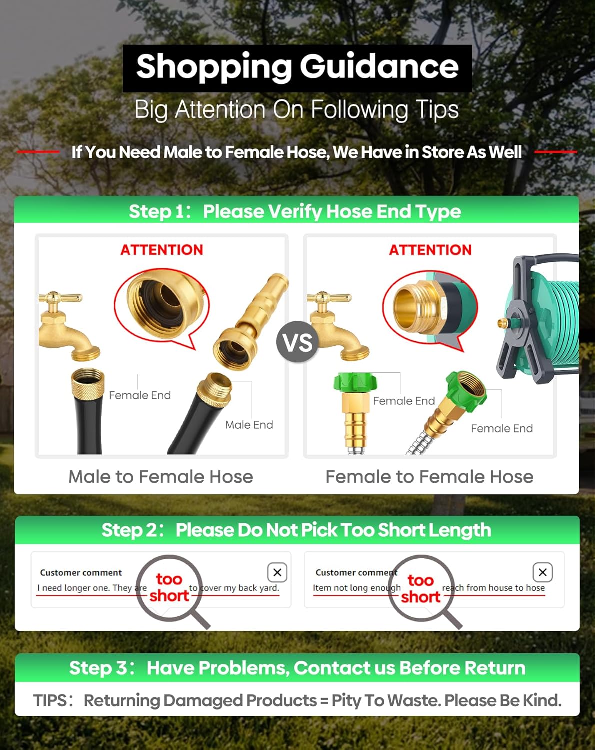 Garden Hose 2 ft with Female to Female Connector Stainless Steel Small Leader Hose for Hose Reel, Long, Flexible
