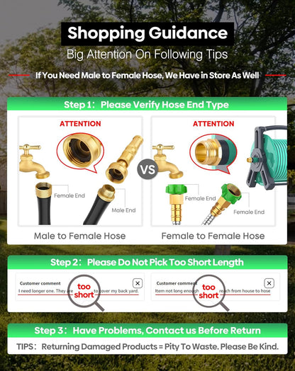 Garden Hose 2 ft with Female to Female Connector Stainless Steel Small Leader Hose for Hose Reel, Long, Flexible