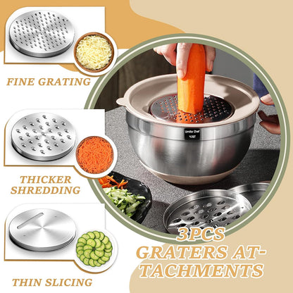 26PCS Stainless Steel Khaki Bowls with Grater Attachments Non Slip Bottoms & Kitchen