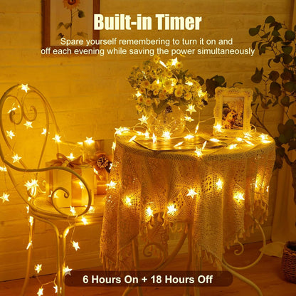 Star String Lights Battery Operated 17 ft 50 LED Star Fairy String Lights with Timer, Waterproof for Indoor Bedroom
