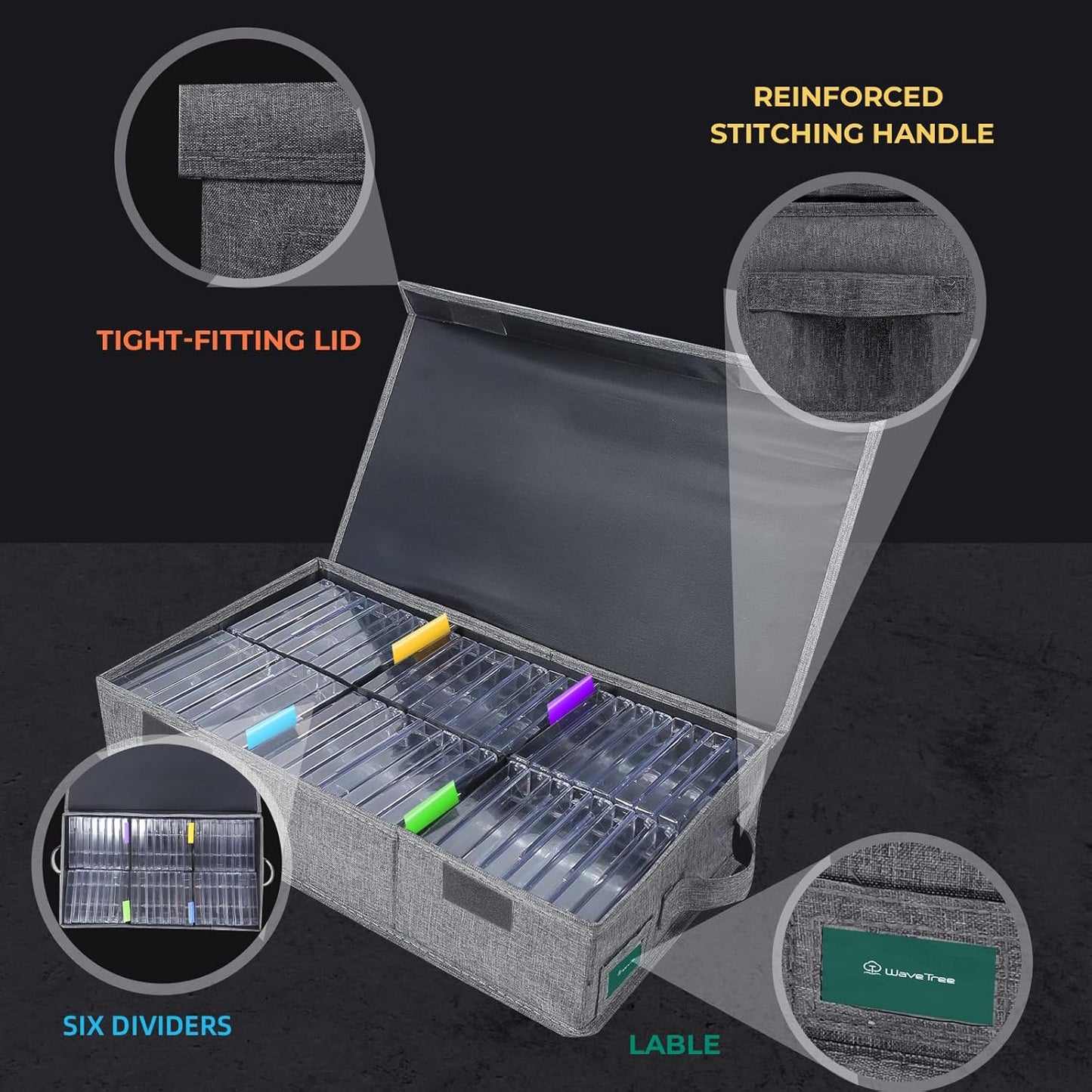 Storage Box Practical Cassette Tape Holder 16.34 x 9.25 x 3.54 Inch Cassette Rack with Lids