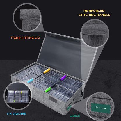 Storage Box Practical Cassette Tape Holder 16.34 x 9.25 x 3.54 Inch Cassette Rack with Lids