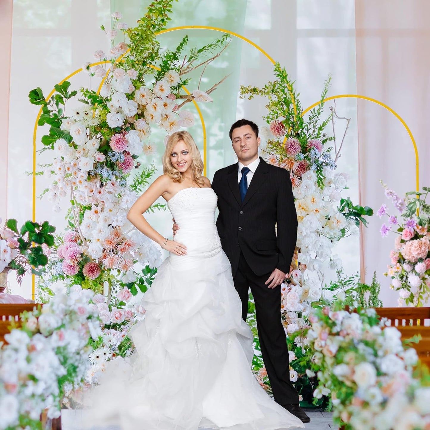 Wedding Arch Backdrop Stand 7.2FT, 6.6FT, 6FT Set of 3 Gold Metal Arch Backdrop Stand