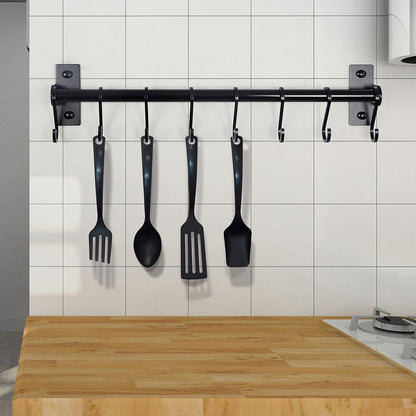 Kitchen Utensil Holder Hanger Pot and Pan Rack Wall Mounted Kitchen Rail with 8 Hooks for Hanging Cooking Utensils