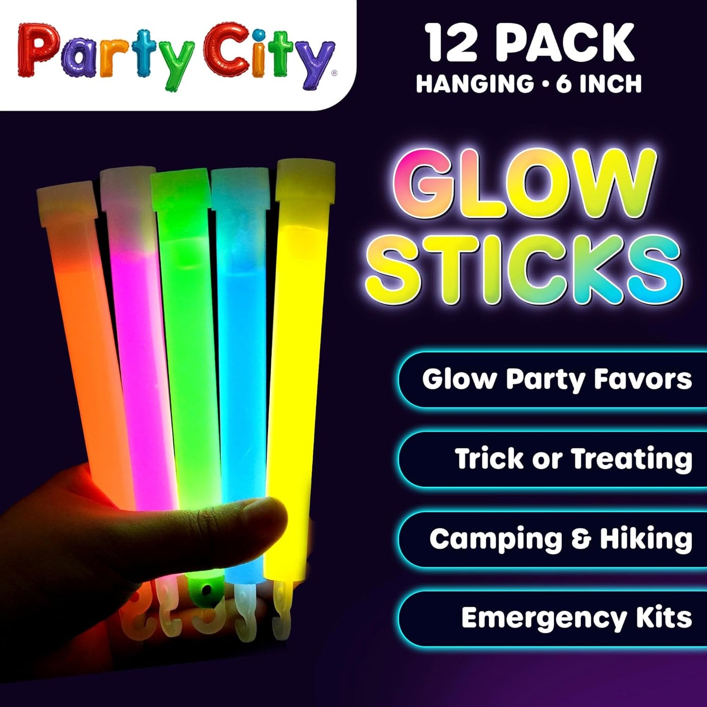 Multicolor Glow Sticks Bulk Pack 6”- 12pk Glow in the Dark Sticks for Kids, Waterproof Camping Survival