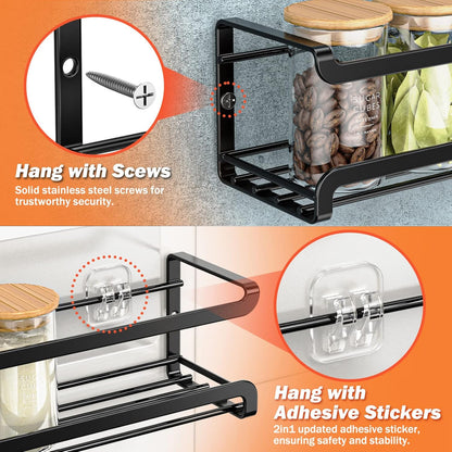 4 Pack Space-Saving Spice Organizer for Spice Jars and Seasonings Screw or Adhesive Hanging Spice Rack Organizer