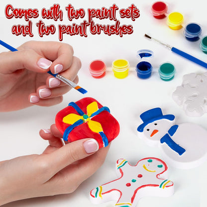Ceramic Painting Kit for Kids  6 Ceramic Figures, 2 Paint Sets, and 2 Brushes - Christmas Crafts for Kids
